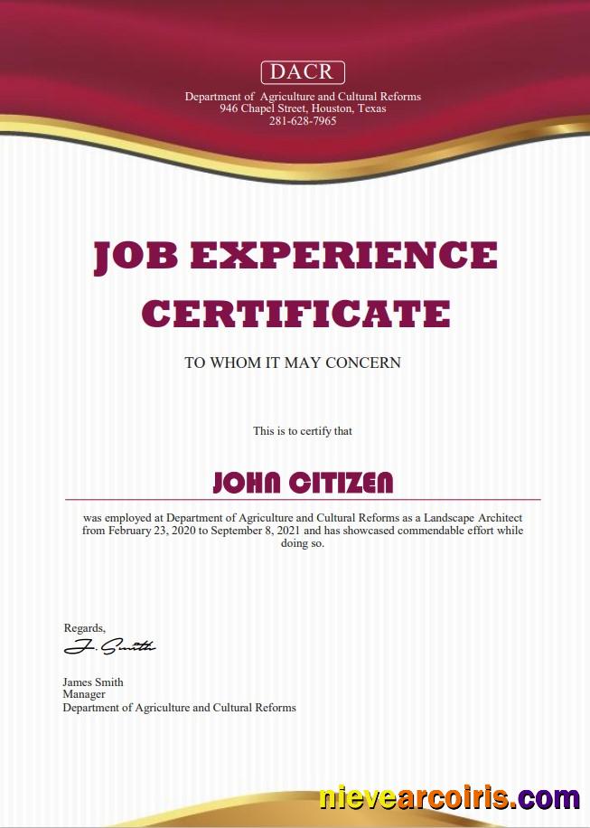 USA Job experience certificate